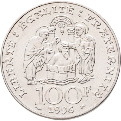 купить Франция 100 франков (francs) 1996 "1500 лет крещению Короля Хлодвига I "