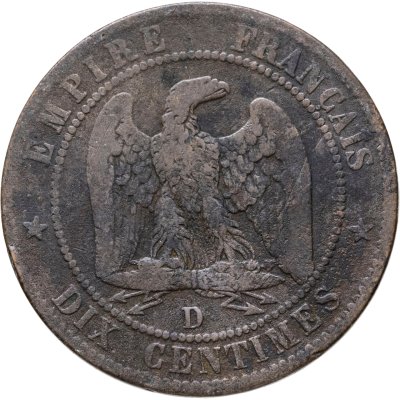 купить Франция 10 сантимов (centimes) 1856, знак монетного двора: "D" - Лион