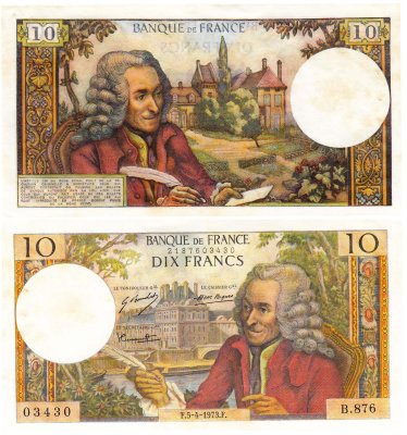 купить Франция 10 франков образца 1973 (1963-1973) Voltaire (Вольтер) Type (Pick 147d)