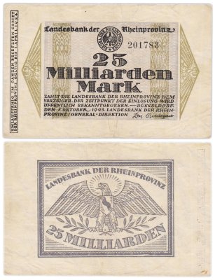 купить Германия, Рейнская провинция 25 миллиардов марок 1923