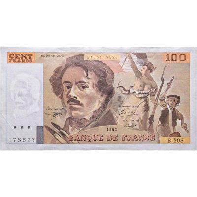 купить Франция 100 франков 1993 года (Pick 154g(1) "SECRETAIRE G.al"