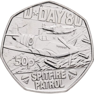 купить Джерси 50 пенсов 2024 « 80 лет высадке союзников в Нормандии (D-Day). Патруль истребителей "Спитфайр"»
