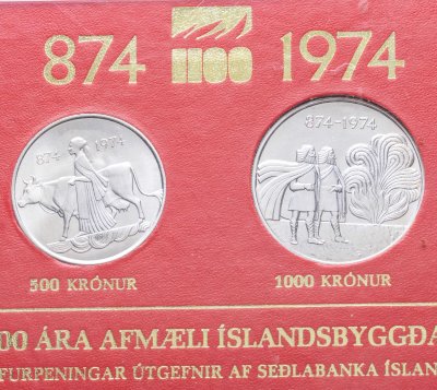 купить Исландия набор из 2-х монет 1974 "1100 лет заселению Исландии" в футляре