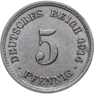 купить Германия 5 пфеннигов (pfennig) 1914, знак монетного двора: "A"