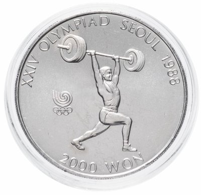 купить Южная Корея 2000 вон 1988 "XXIV летние Олимпийские Игры, Сеул 1988 - Тяжёлая атлетика"