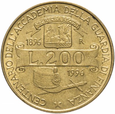 купить Италия 200 лир 1996 "100 лет Академии таможенной службы"