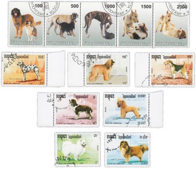 купить Туркменистан марки набор из 7 штук и 1 квартблок "Фауна. Собаки"