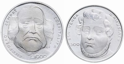 купить Сан-Марино набор 500 лир и 1000 лир 1982 "100 лет со дня смерти Джузеппе Гарибальди"