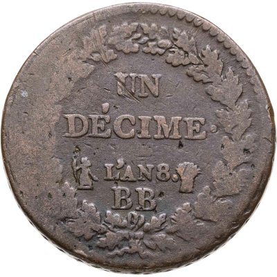 купить Франция 1 десим 1799-1800, 8 год республиканского календаря, монетный двор ВВ - Страсбург