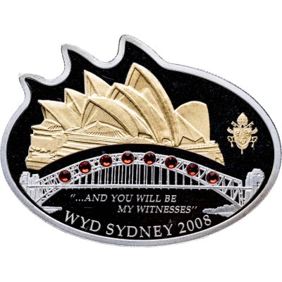 купить Острова Кука 5 долларов 2008 "Посещение Папой Сиднея", в футляре