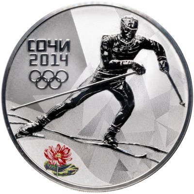 купить 3 рубля 2014 СПМД Proof "лыжные гонки - Сочи Олимпиада" в футляре с сертификатом
