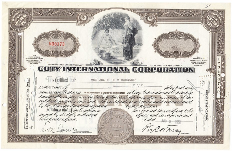 купить Акция США COTY INTERNATIONAL CORPORATION  1947-1953 гг.