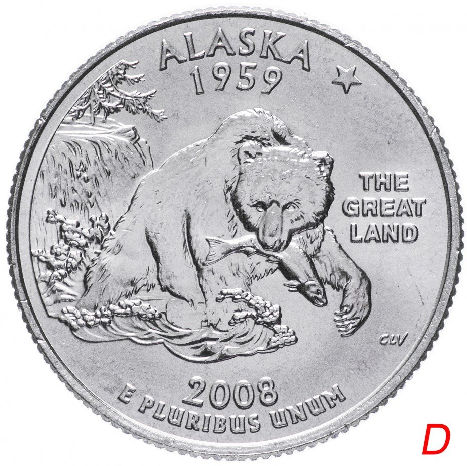 купить США 1/4 доллара (квотер, 25 центов) 2008 D "Штат Аляска"