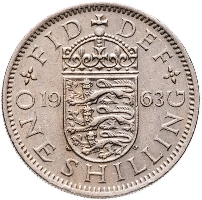 купить Великобритания 1 шиллинг (shilling) 1963 Английский герб - 3 льва внутри коронованного щита