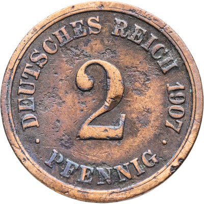купить Германия 2 пфеннига (pfennig) 1907 F знак монетного двора: "F" - Штутгарт