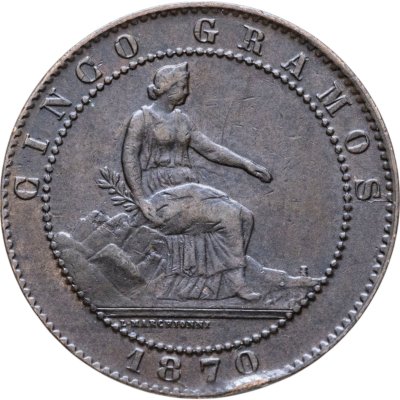 купить Испания 5 сентимо (centimos) 1870