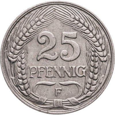купить Германия 25 пфеннигов (pfennig) 1909, знак монетного двора: "F" - Штутгарт