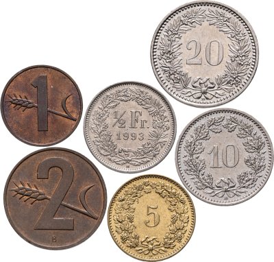 купить Швейцария, набор из 6 монет 1963-2009