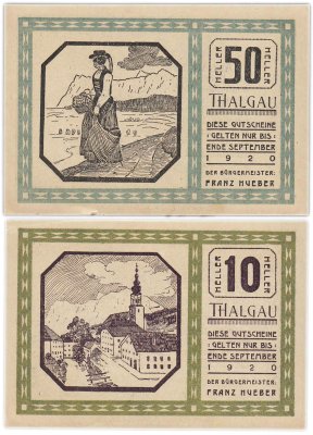 купить Австрия набор из 2 банкнот 10, 50 геллеров 1920