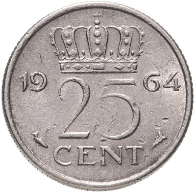 купить Нидерланды 25 центов (cents) 1964