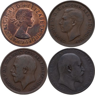 купить Великобритания набор 4 монет 1 пенни (penny) 1907, 1920, 1937, 1967