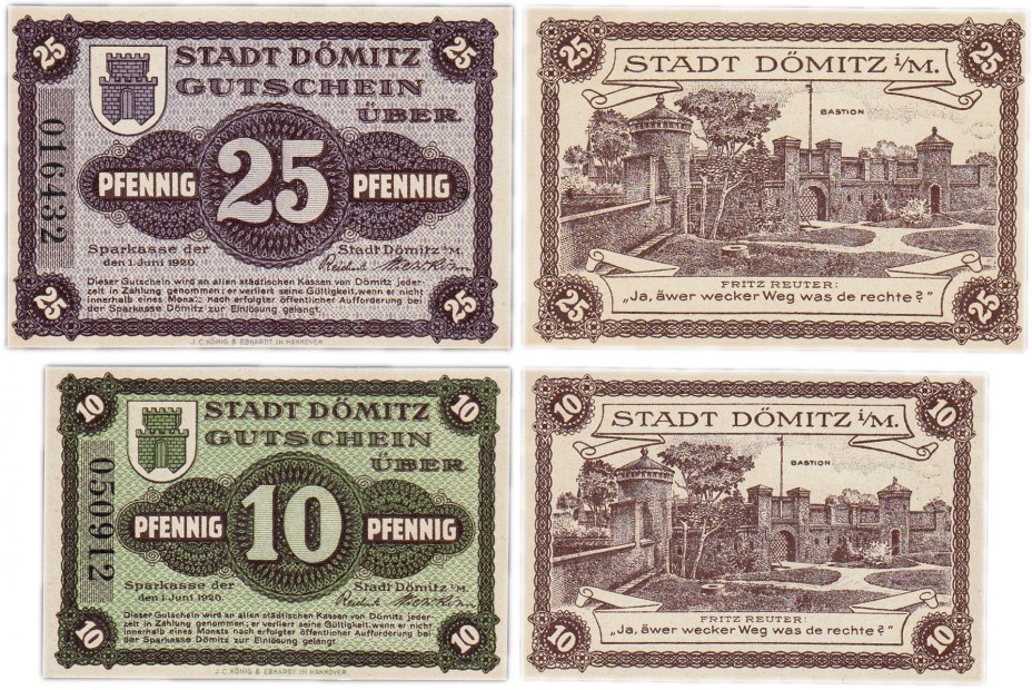 купить Германия (Мекленбург-Шверин: Дёмиц) набор из 2-х нотгельдов 1920 (B)