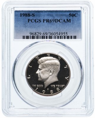 купить США 50 центов (1/2 доллара, half dollar) 1988 S Proof Kennedy Half Dollar (Кеннеди) в слабе PCGS PR69DCAM