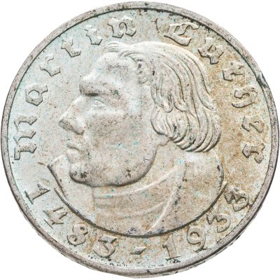 купить Германия (Третий рейх) 2 рейхсмарки (reichsmark) 1933 G 450 лет со дня рождения Мартина Лютера