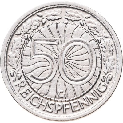 купить Германия 50 рейхспфеннигов (reichspfennig) 1928, знак монетного двора "G" Карлсруэ