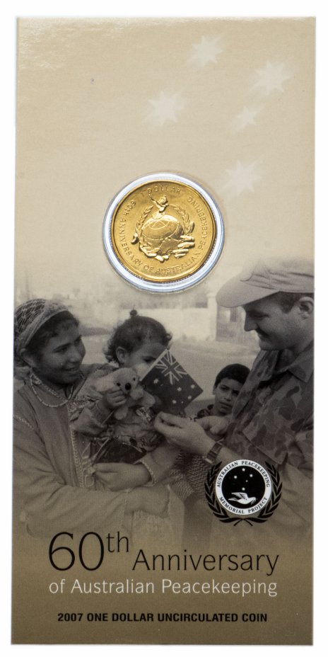 купить Австралия 1 доллар  2007 "60 лет австралийским миротворцам" UNC в буклете