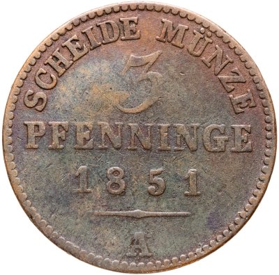 купить Пруссия 3 пфеннига 1851 A