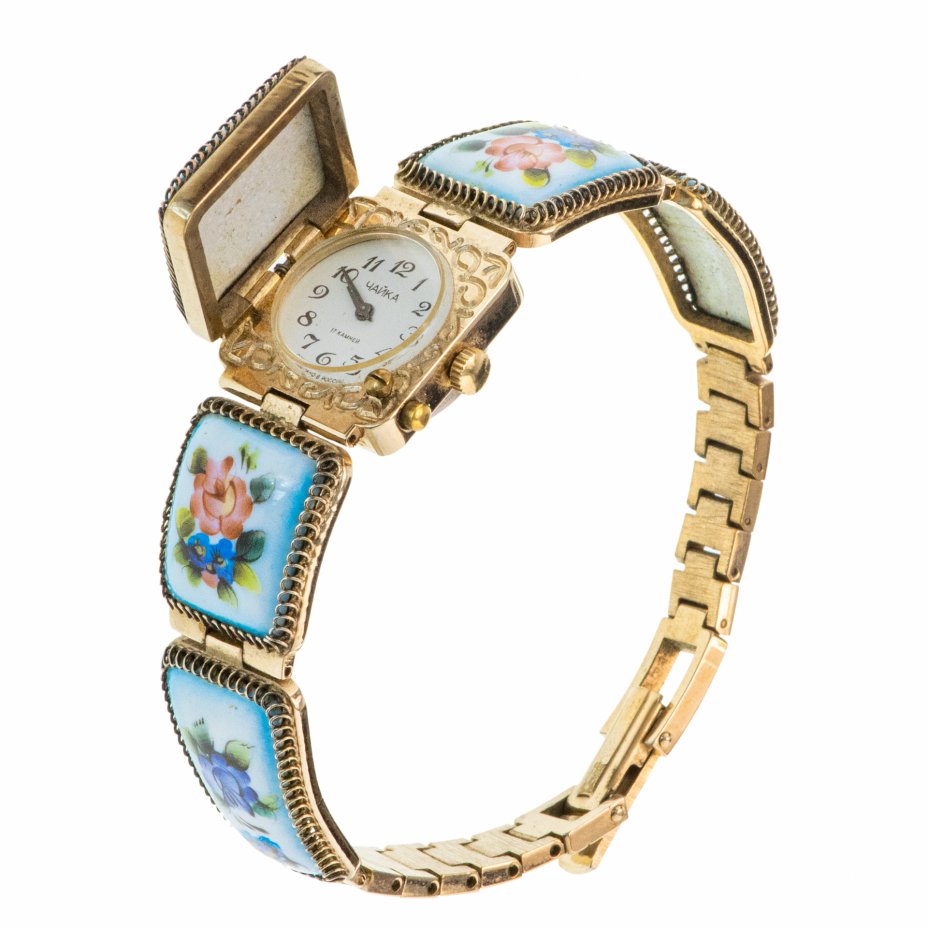 Часы Чайка женские золотые с золотым браслетом 68805