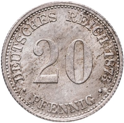 купить Германия 20 пфеннигов (pfennig) 1873, знак монетного двора: "G" - Карлсруэ