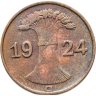 Купить Германия 1 рейхспфенниг (reichspfennig) 1924 G  знак монетного двора "G" — Карлсруэ