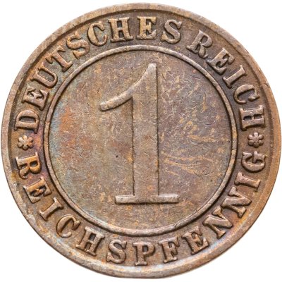 купить Германия 1 рейхспфенниг (reichspfennig) 1924 G знак монетного двора "G" — Карлсруэ