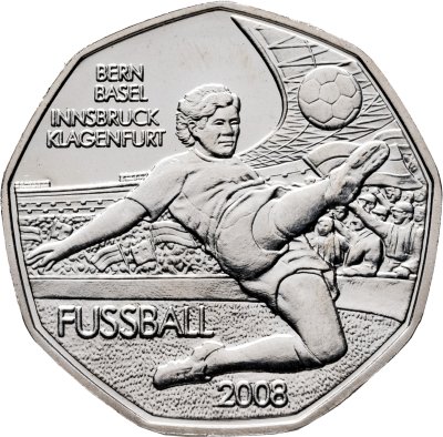 купить Австрия 5 евро 2008 "Чемпионат Европы по футболу 2008 года. Берн, Базель, Инсбрук, Клагенфурт"