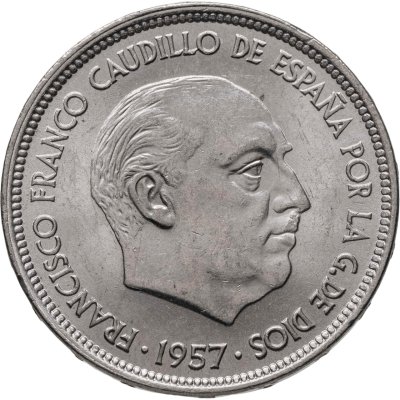 купить Испания 50 песет 1957 (71 внутри звезды)