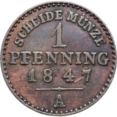 купить Пруссия 1 пфенниг 1847 А Берлин
