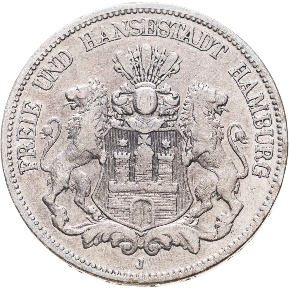 Купить Германия, Гамбург, 5 марок (mark) 1876 J