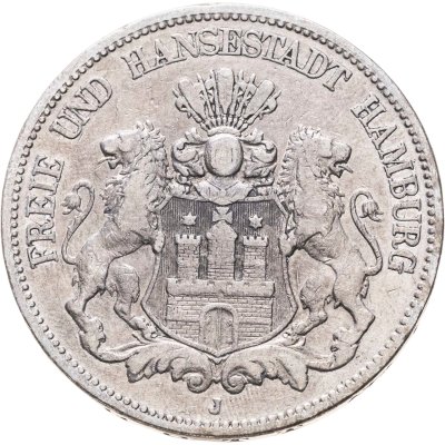 купить Германия, Гамбург, 5 марок (mark) 1876 J