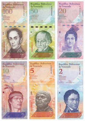 купить Венесуэла набор банкнот от 2 до 100 боливар 2009-2015 гг. (6 штук)