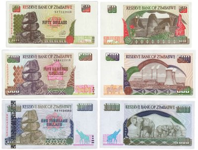 купить Зимбабве набор из 3 банкнот 50, 500, 1000 долларов 1994-2003
