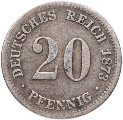 купить Германия 20 пфеннигов (pfennig) 1873, знак монетного двора: "F" - Штутгарт
