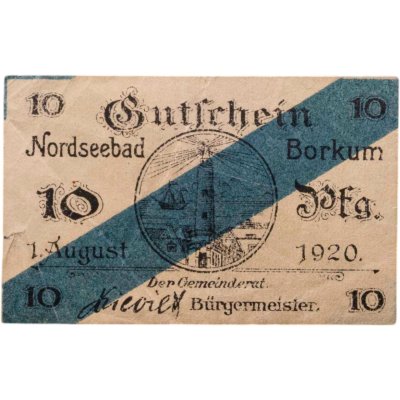 купить Германия, нотгельды, остров Боркум 10 пфеннигов 1920