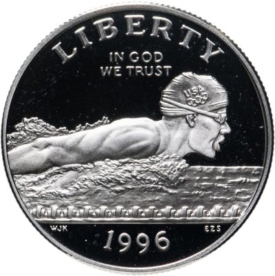 купить США 50 центов 1996 Proof "XXVI летние Олимпийские Игры, Атланта 1996 - Плавание" в футляре