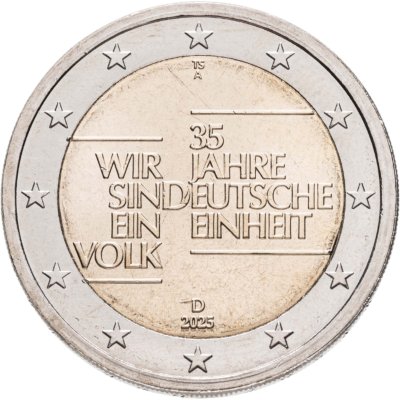 купить Германия 2 евро 2025 "35 лет немецкого единства"