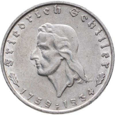 купить Германия, Третий рейх 2 рейхсмарки (reichsmark) 1934 "175 лет со дня рождения Фридриха Шиллера"