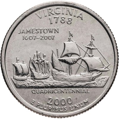 купить США 1/4 доллара (квотер, 25 центов) 2000 "Штат Вирджиния", знак монетного двора "D" - Денвер