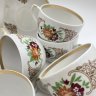 Купить Сервиз чайный с цветочным декором, форма "Рельефная", на 6 персон (13 предметов), фарфор, деколь, золочение, Дмитровский фарфоровый завод (ДФЗ Вербилки), СССР, 1965-1991 гг.