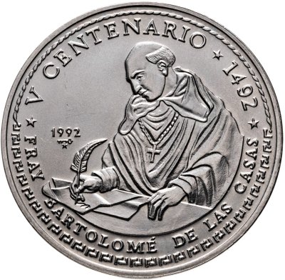 купить Куба 1 песо (peso) 1992 "500 лет открытию Америки - Бартоломе де лас Касас"